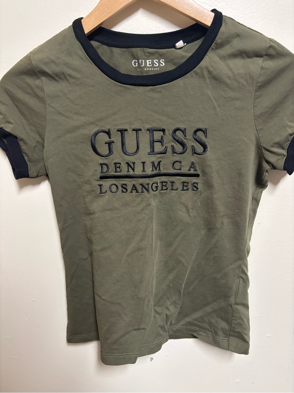 Guess Olive Green Short Sleeve Logo Tee with Black Trim